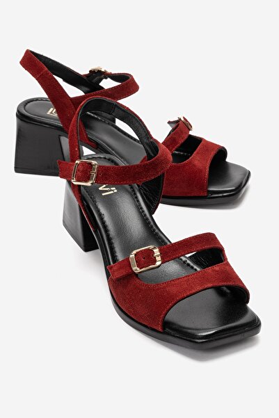 LuviShoes YOLEN Sandale de damă din piele naturală din piele intoarsa rosie c...