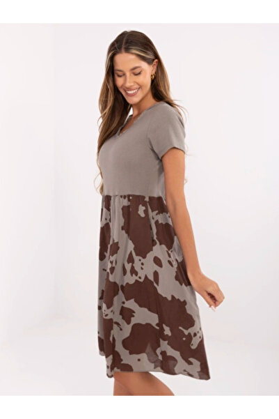 Italy Moda Rochie Dama, ITALY MODA, Bumbac, Rochie evazata, Bej inchis, model...