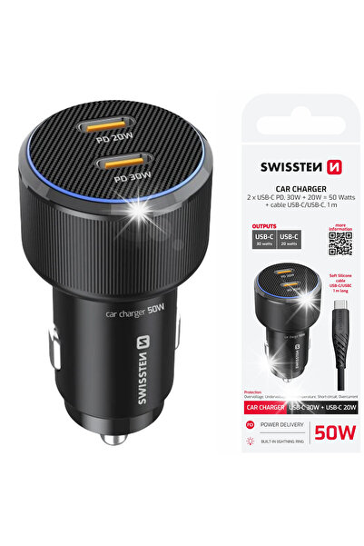 NO BRAND Încărcător auto 2x USB-C PD 50 W + cablu USB-C 1m