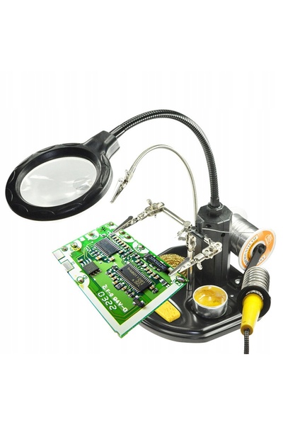 Reball A treia mână pentru lipit TE-802, suport PCB cu lupă 85mm 16x LED + ac...