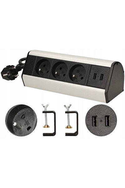 Virone Priză de mobilier Orno FS-5 cu 3 prize + 2 porturi USB, bară de alimen...