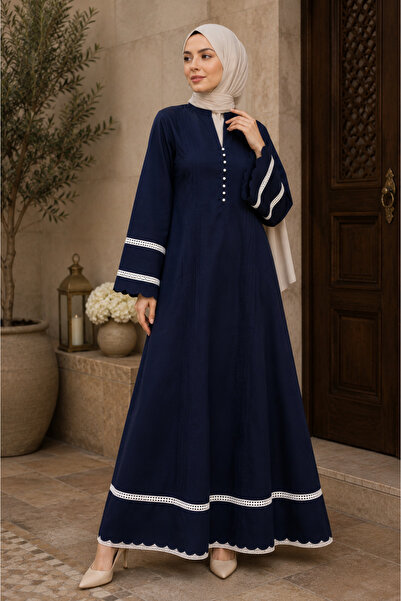 Libas lab - Navy Blue Lace Trim Modest Maxi Dress