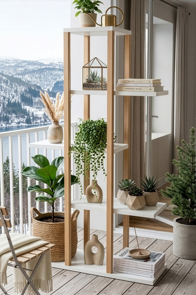 Yurudesign Blom Saksılık Saksı Standı Dekoratif Çiçeklik Rafı Ahşap Kayın İsk...