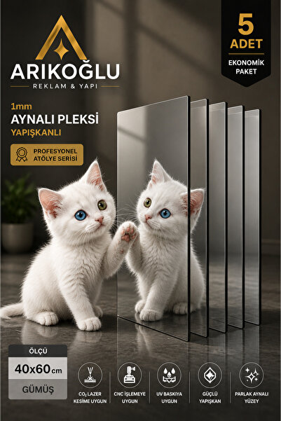 Arıkoğlu Reklam ve Yapı 40x60 cm | 1mm Gümüş Aynalı Pleksi Kendinden Yapışkan...