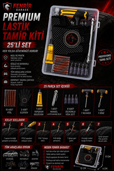 Fenrir Garage Premium 25li Set Ağır Hizmet Tipi Lastik Tamir Kiti Profesyonel...