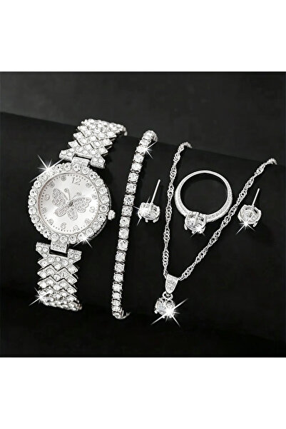 Choice Silver Set No Box 6PCS/Set Luxury Rhinestone Butterfly Women Quartz Wa...