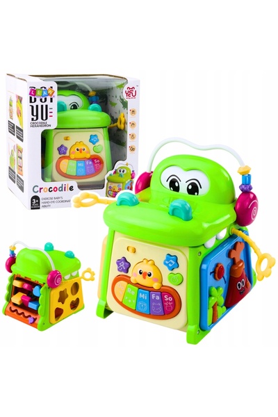 LeanToys Cub educativ interactiv, sortator, pianino senzorial, crocodil