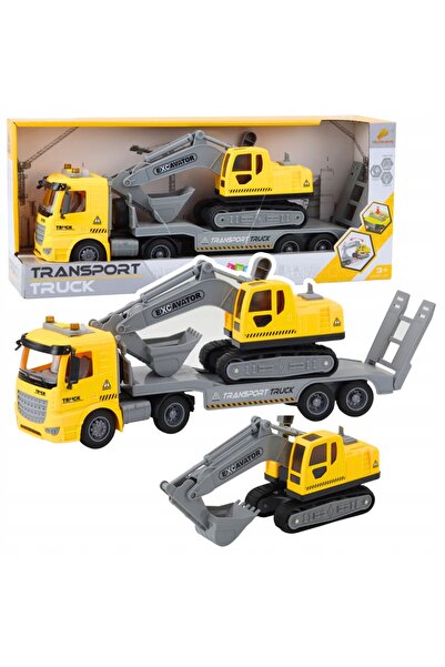 LeanToys Camion de transport, Excavator pe șenile, Lumini, Sunete, Galben