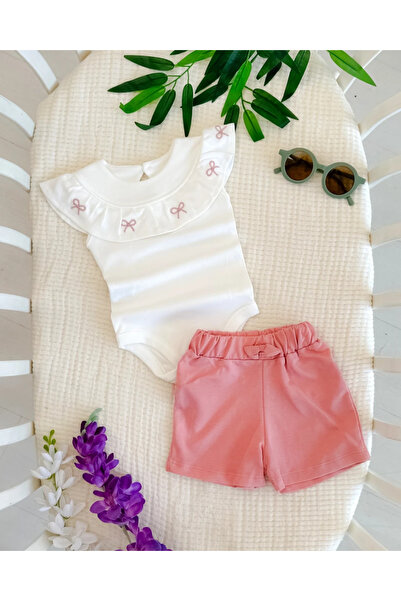 hümabebe Baby Girl Summer Outfit with Bow on the Collar, Embroidery Details, ...