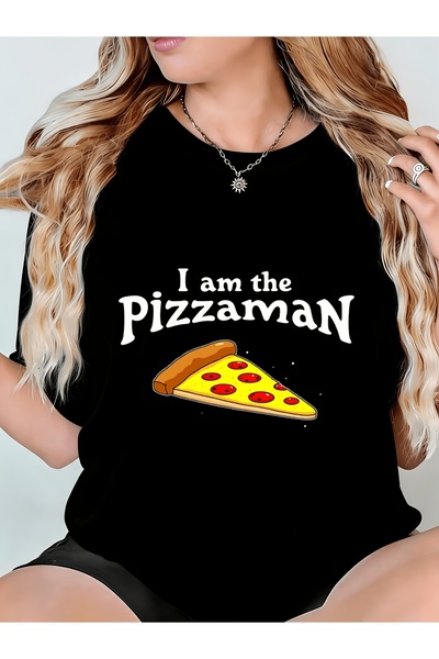 Ekim11 تي شيرت نسائي بطبعة I Am the Pizzaman Pizza Slice، مريح برقبة دائرية، ...