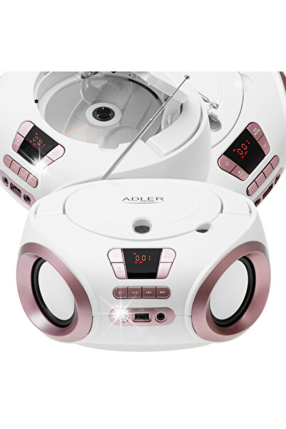 adler Radio portabil Boombox CD audio și MP3 USB AUX LCD radio FM ALB