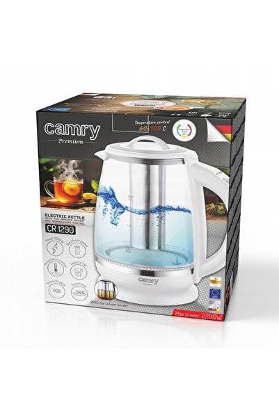 CAMRY Fierbător electric de sticlă, fără fir, cu control al temperaturii, cu ...