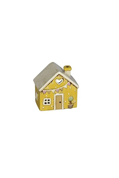 DecoDepot Decoration house / candle holder, yellow, 10x7x9 cm