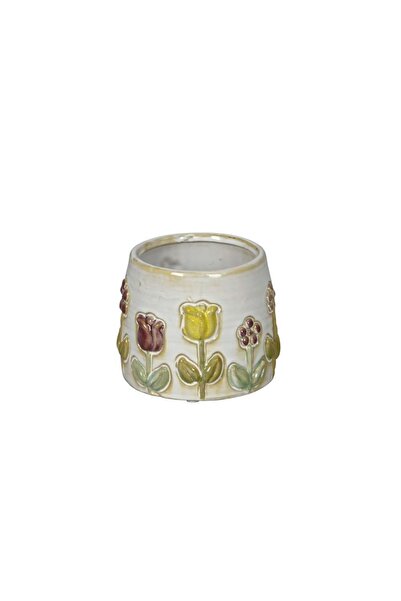 DecoDepot Ghiveci ceramic cu model floral, colorat, 13x10 cm
