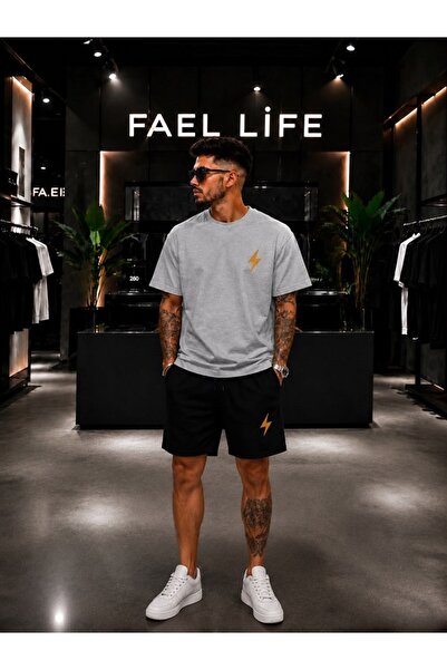 FAEL LİFE Unisex Wide-Let T-Shirt and Shorts Set with Lightning Print