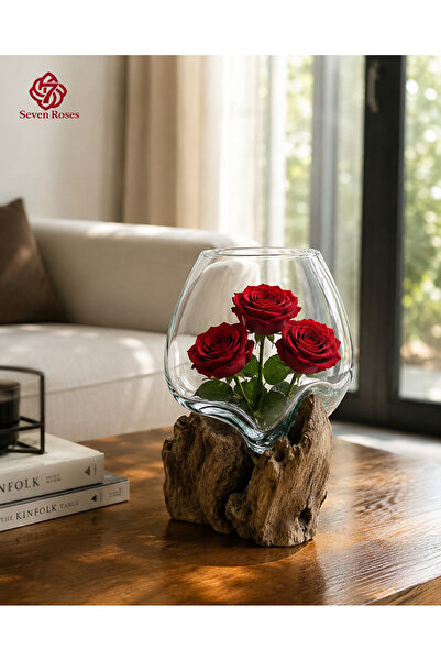 Generic Fused Glass Vase on a Wood Root Base