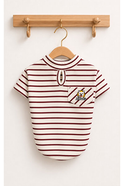 Lokums Burgundy Striped Short Sleeve Summer Dog T-Shirt Dog Outfit