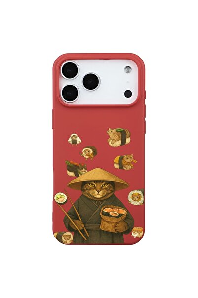 Casen iPhone 17 Pro Max Kırmızı Kedi Tasarımlı Gimbap Cat Renkli Silikon Tele...