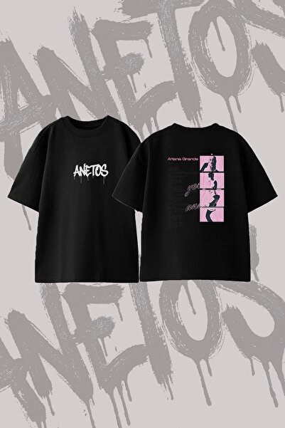 Anetos Ariana Grande_100 Design Back Printed Cotton Black Oversize T-Shirt