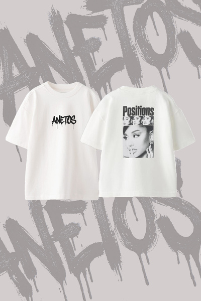 Anetos Ariana Positions Design Back Printed Cotton White Oversize T-Shirt