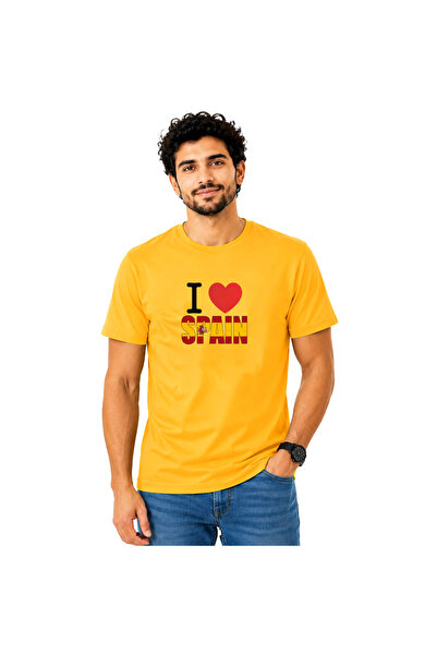 Yoo Street Men’s I Love Spain Graphic Printed T-Shirt – Spanish Flag Design M...