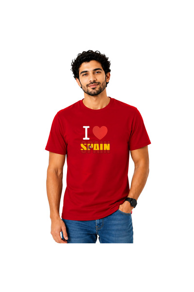 Yoo Street Men’s I Love Spain Graphic Printed T-Shirt – Spanish Flag Design M...