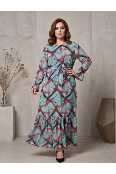 gökçesu Women's Plus Size Long Sleeve Lined Flowy Flounce Maxi Long Chiffon D...