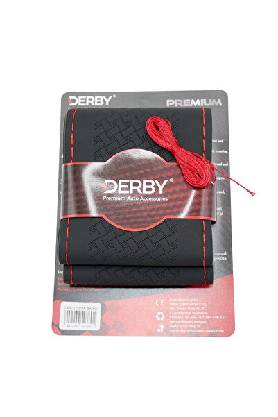 Derby Black steering wheel cover with needle and thread 110 gr, red stitching