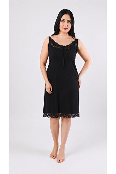 Altınay Women's Plus Size Ring Viscose Guipure Collar Nightgown(Dress) with S...