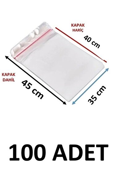 MTKardeşler 100 Pieces 35 X 40+5 cm Adhesive Transparent Opp Bags Dowry Bags