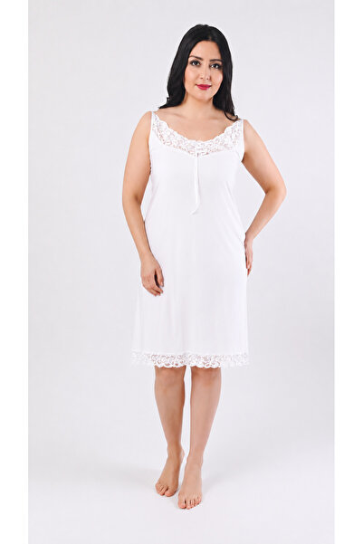 Altınay Women's Plus Size Ring Viscose Guipure Collar Nightgown(Dress) with S...
