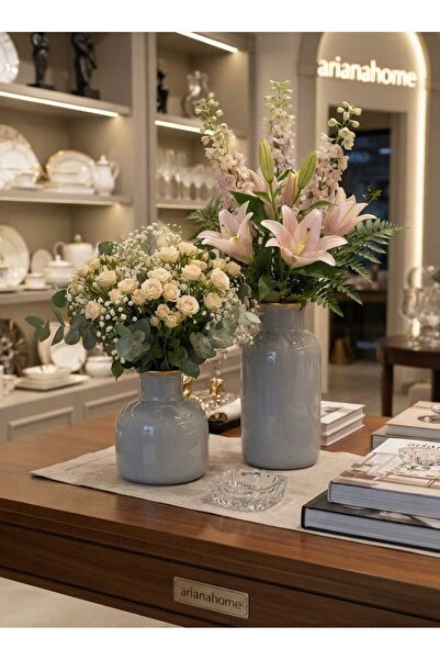 ariana sytle Ceramic Set of 2 Nordic Gray Gilded Vases