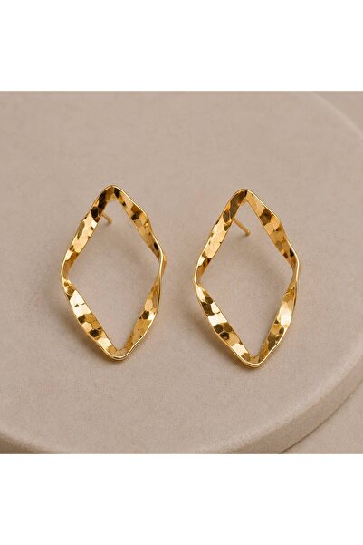 DESİGN RÜZGAR Kadın Gold Renk Baklava Model Küpe