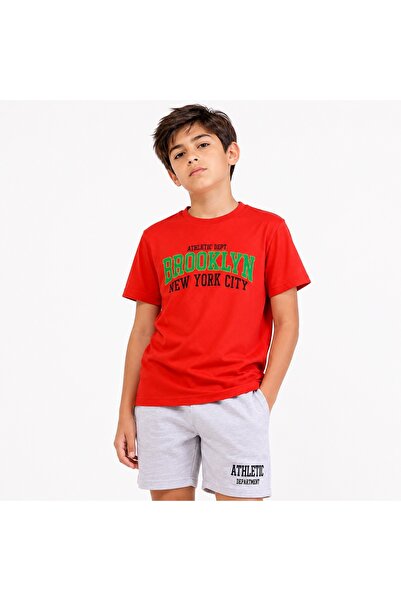 PALM PEANUTS Boys Brooklyn Printed Cotton T-Shirt & Grey Shorts 2-Piece Summe...