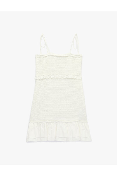 Koton Bürümcük Fabric Gathered Ruffle Strap Mini Dress
