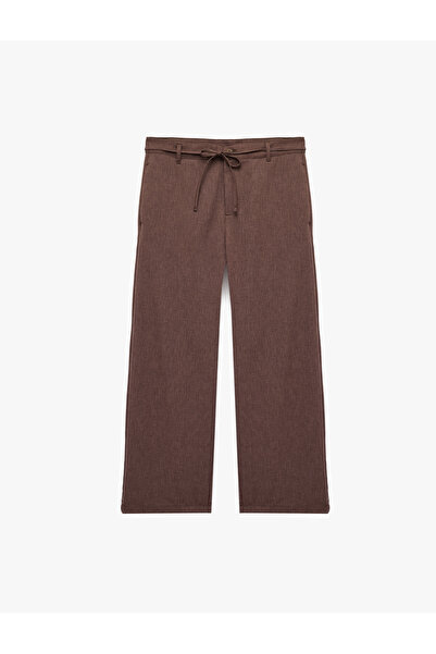 Koton Relaxed Fit Wide Leg Fabric Trousers with Tie Detail