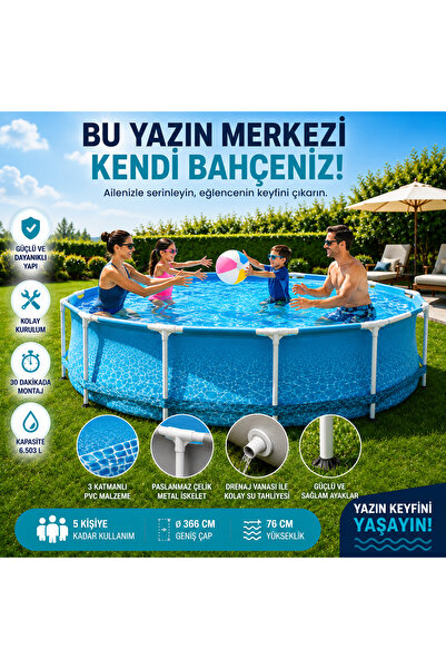 Cici Oyuncak Okyanus Desenli Prefabrik Aile Havuzu 305 x 76 cm Metal İskeletl...
