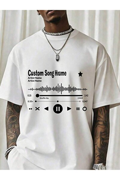 NOURAM Custom Song Name Music Player Design T-Shirt Men Black Cotton Graphic ...
