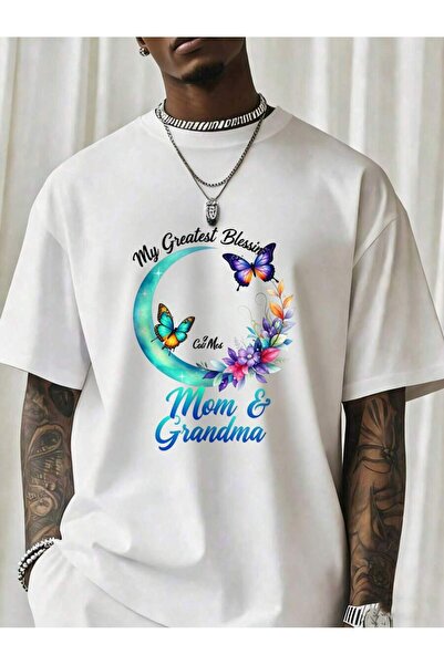 Ekim11 My Greatest Blessing Mom Grandma Butterfly Moon Flower Design T ShirtF...