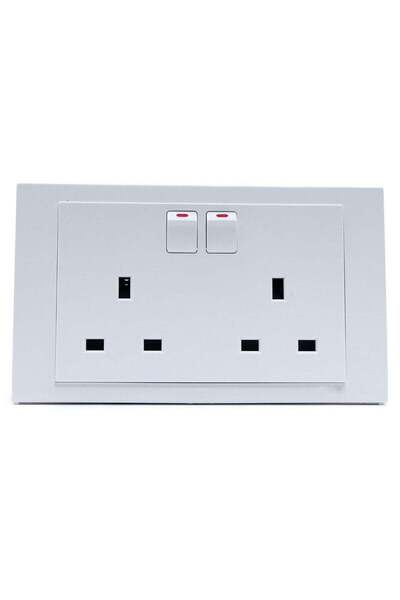 Duravel Double Wall UK Socket with Switches, 13A, 2-Gang British Standard, White