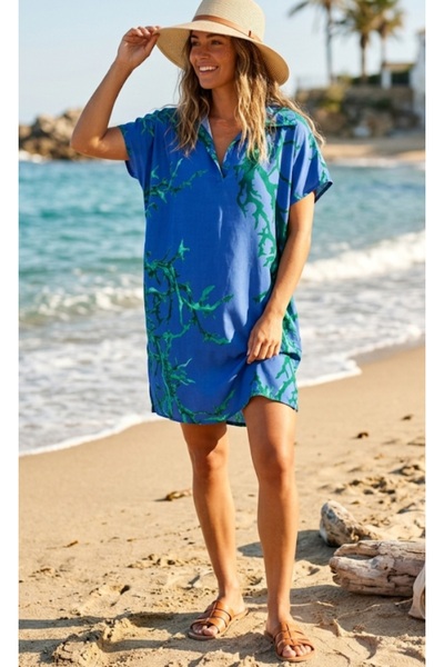 Generic Brand Polo Collar Woven Fabric Short Dress