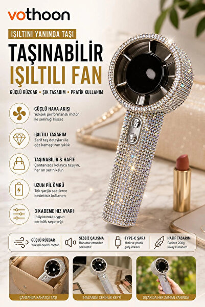 Vothoon Taşınabilir Fan Kristal Yapay Elmas El Vantilatörü Mini Kişisel El Ti...