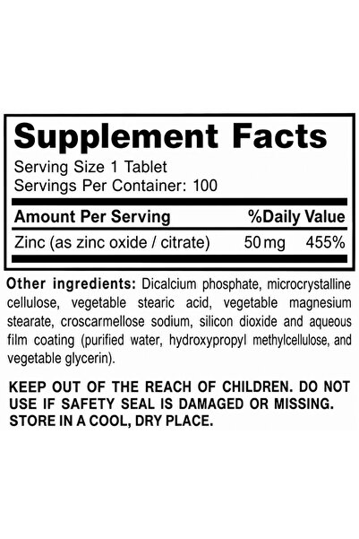 DR.FITNESS Zinc 50 MG Supplement Immunity Booster for Body Energy & Hair Support Supplements - 100 Tablets - Halal - Made in USA