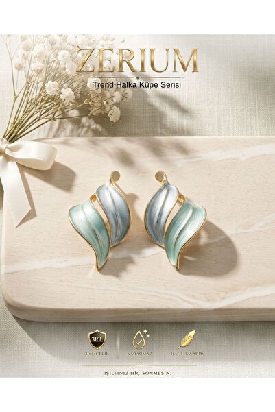 ZERİUM Trend Women's Steel Stylish Earrings Double Color Spiral Leaf Earrings...