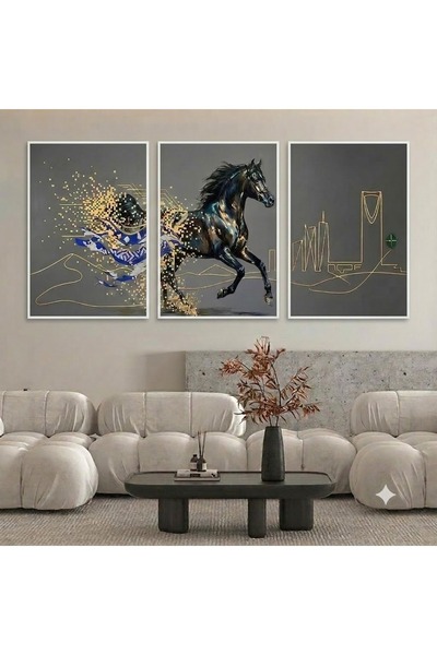 Generic Modern White Framed Triple Wall Art (3 Pieces) - Arabian Horse & Arab...