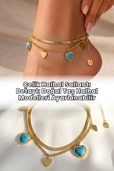 Elifsu Jewelry Steel Anklet with Dangle Detail, Natural Stone Anklet Models, ...