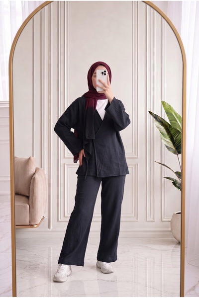 MİHRA STORE Ayhan Baglamalı muslin set-AS521 crni