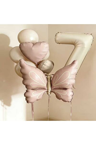 ÇITIPITISTORE Pink Butterfly Cream Number Birthday Party Balloons