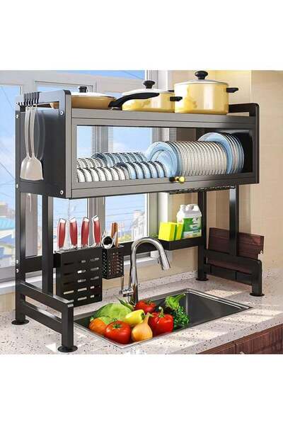 DubaiGallery Metal Dish Cabinet Rack Dustproof Sink Rack With Cabinet Door Mu...