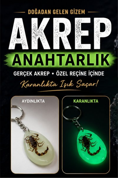 ŞAHBEY TESBİH Phosphorescent Real Scorpion Fossil Keychain – Resin That Glows in the Dark, Exclusive Collection Item
